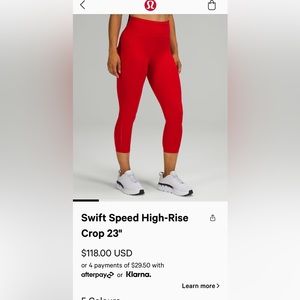 Lululemon Swift Speed High-Rise Crop 23” size 14